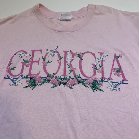 Vintage 90s Georgia Single Stitch Hanes 50/50 Made in USA Pink T-Shirt Medium - Picture 2 of 12